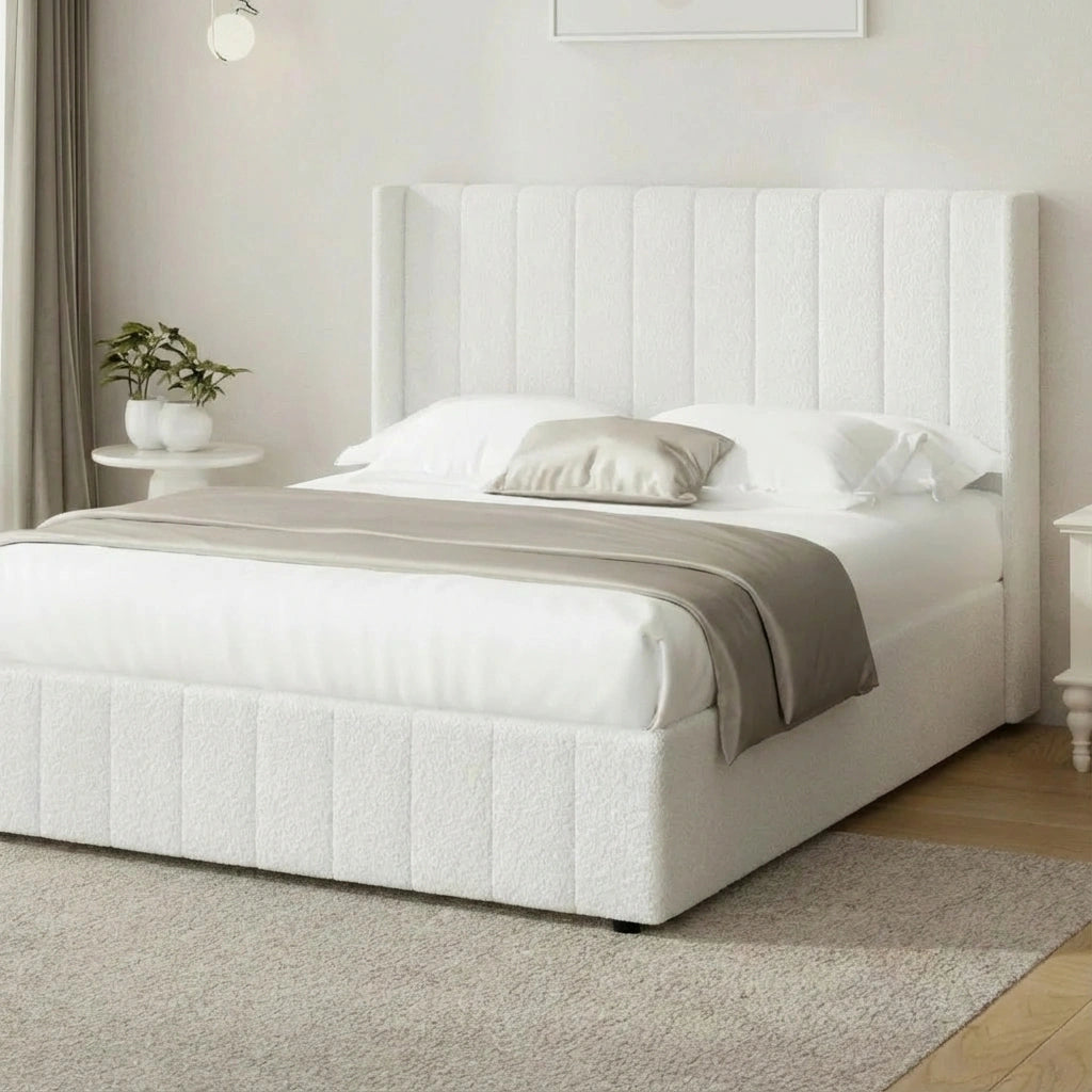 Allure Royale Boucle Fabric Gas Lift Storage Bed | Two In One Bed and Storage Combo Bed Frame in Boucle