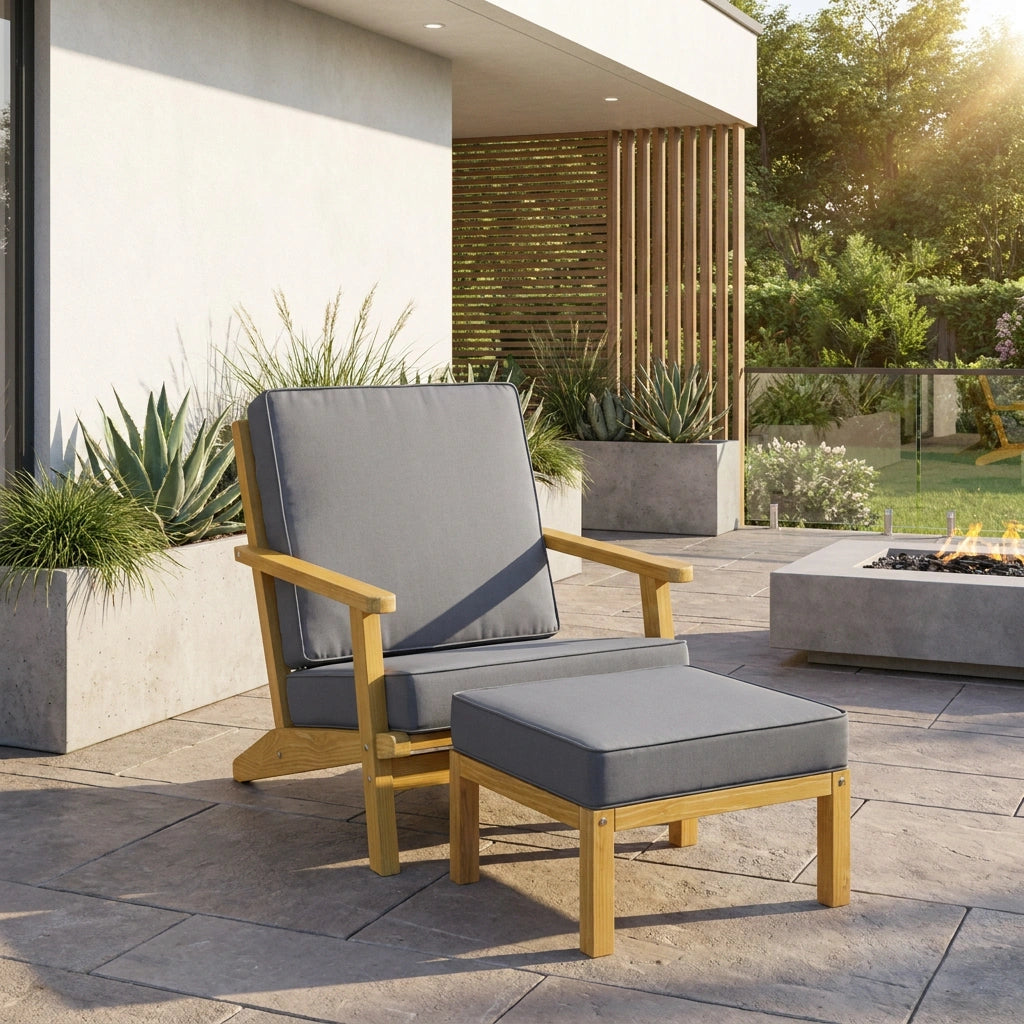 Breeze Designer Outdoor Sun Lounge Armchairs | Soft Cushioned Wooden Patio Lounge Chairs