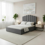 Allure Ripple Grey Soft Velvet Fabric Gas Lift Storage Bed | Two In One Bed and Storage Combo Bed Frame