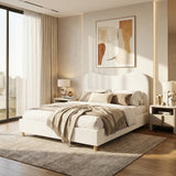 Teddy Plush Heart Boucle Fabric White Bed | Cloud Shape Cushioned Touch Upholstered Boucle Bed Frame