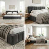 Botelia Grey Velvet Low Profile Bed Frame | Soft Luxurious Tufted Premium Fabric Ground Bed
