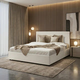 Premium Milano White Boucle Fabric Gas Lift Storage Bed | Two In One Bed and Storage Combo