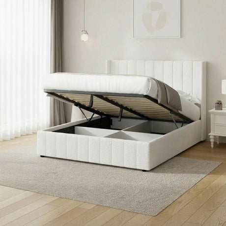 Allure Royale Boucle Fabric Gas Lift Storage Bed | Two In One Bed and Storage Combo Bed Frame in Boucle