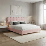 Millie Tuffted Pink Clouds Soft Boucle Fabric Bed | Cushioned Touch Pink Upholstered Boucle Bed Frame