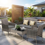 Terraza Premium Wicker Rattan 4pc Outdoor Furniture Set | 4 Piece Outdoor Lounge and Table Patio Set