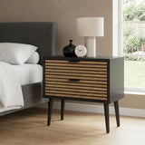 Prato 2 Draw Modern Bedside Table | Black and Wooden Bed Nighstand