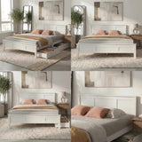 Aria Hampton White Wooden Bed Frame With Dual Drawers | Solid Modern Timber Bed High Quality Frame