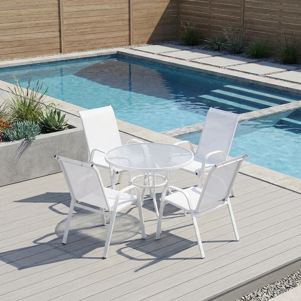 Solero 5 Piece Outdoor Dining Set | 90cm Round Table Outdoor Bistro Set