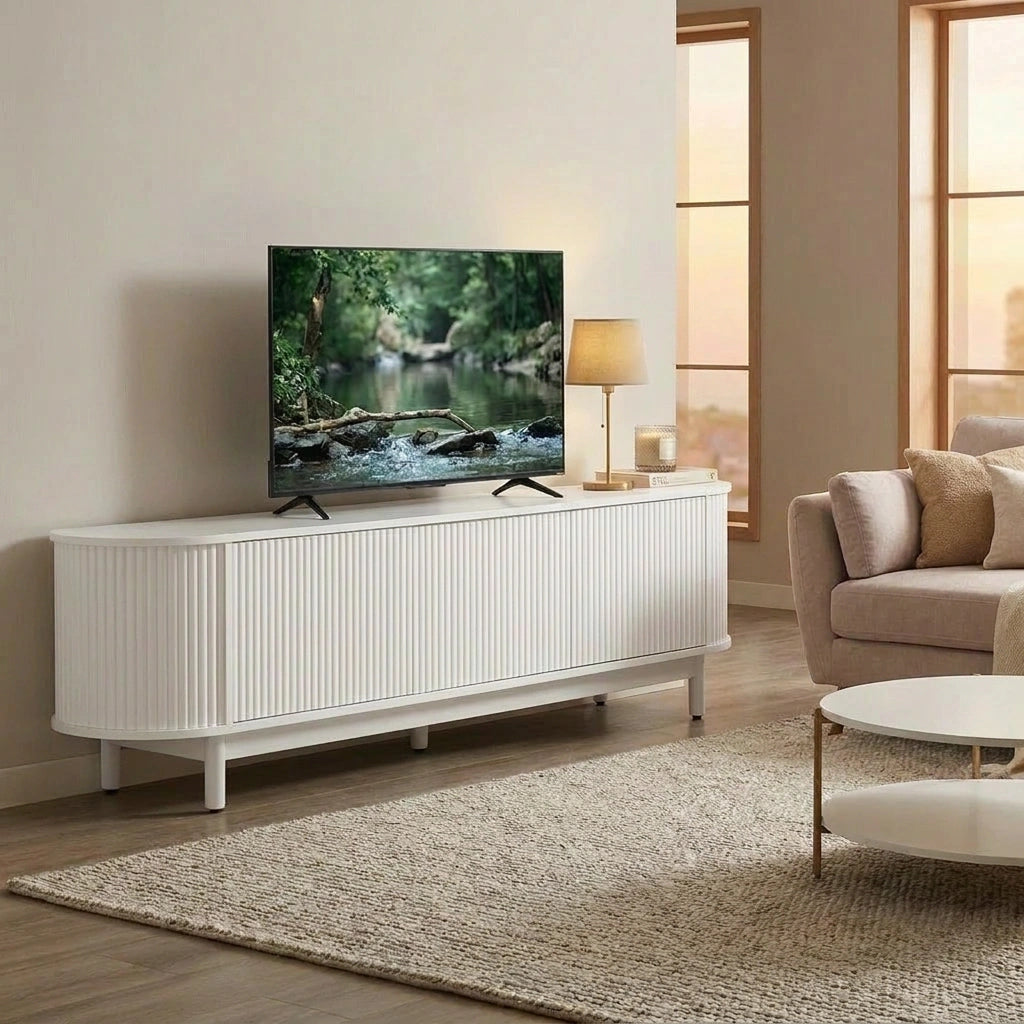 Elva Scandi Fluted Entertainment Unit | Ripple Curved 160cm TV Unit With Storage