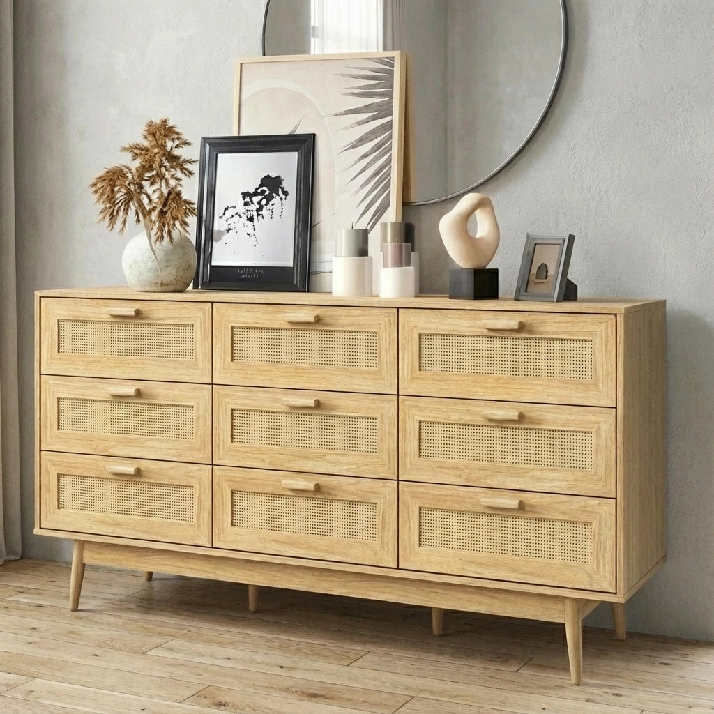 Abruzzi Rattan 3 or 9 Chest of Drawers Dresser Cabinet | Rattan Storage Unit Furniture