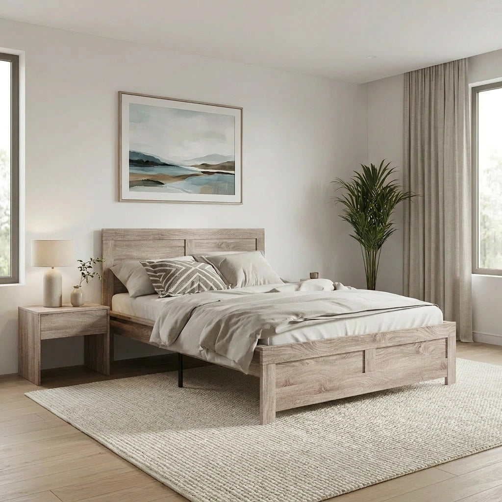 Aspire Luxe Light Oak Woodgrain Timber Bed | Easy Assembly Quality Woodgrain Bed Frame