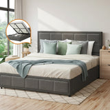 Teddy Milo Grey Fabric Deluxe Gas Lift Storage Bed Frame  | Embossed Fabric Gas Lift Modern Bed