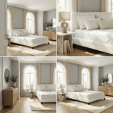 Teddy Soft Boucle Fabric White Bed | Modern Cushioned Touch White Upholstered Boucle Bed Frame