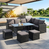 Budva Luxe 9 Piece Outdoor Wicker Furniture Patio Set | Modern Rattan Quality 9pc Sofa Set Outdoor Dining Set