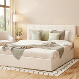 Premium Allure White PU Leather Gas Lift Storage Bed | Two In One Bed and Storage Combo Modern Design