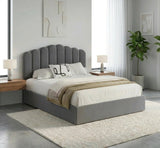 Allure Ripple Grey Soft Velvet Fabric Gas Lift Storage Bed | Two In One Bed and Storage Combo Bed Frame