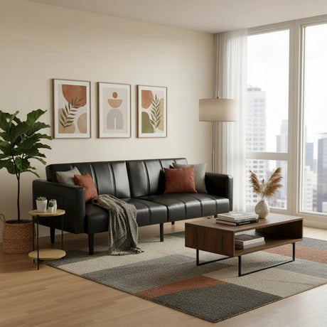 Astore 3 Seater Sofa Couch and Fold Out Futon Bed | 195cm PU Leather Adjustable Luxury Futon Sofa