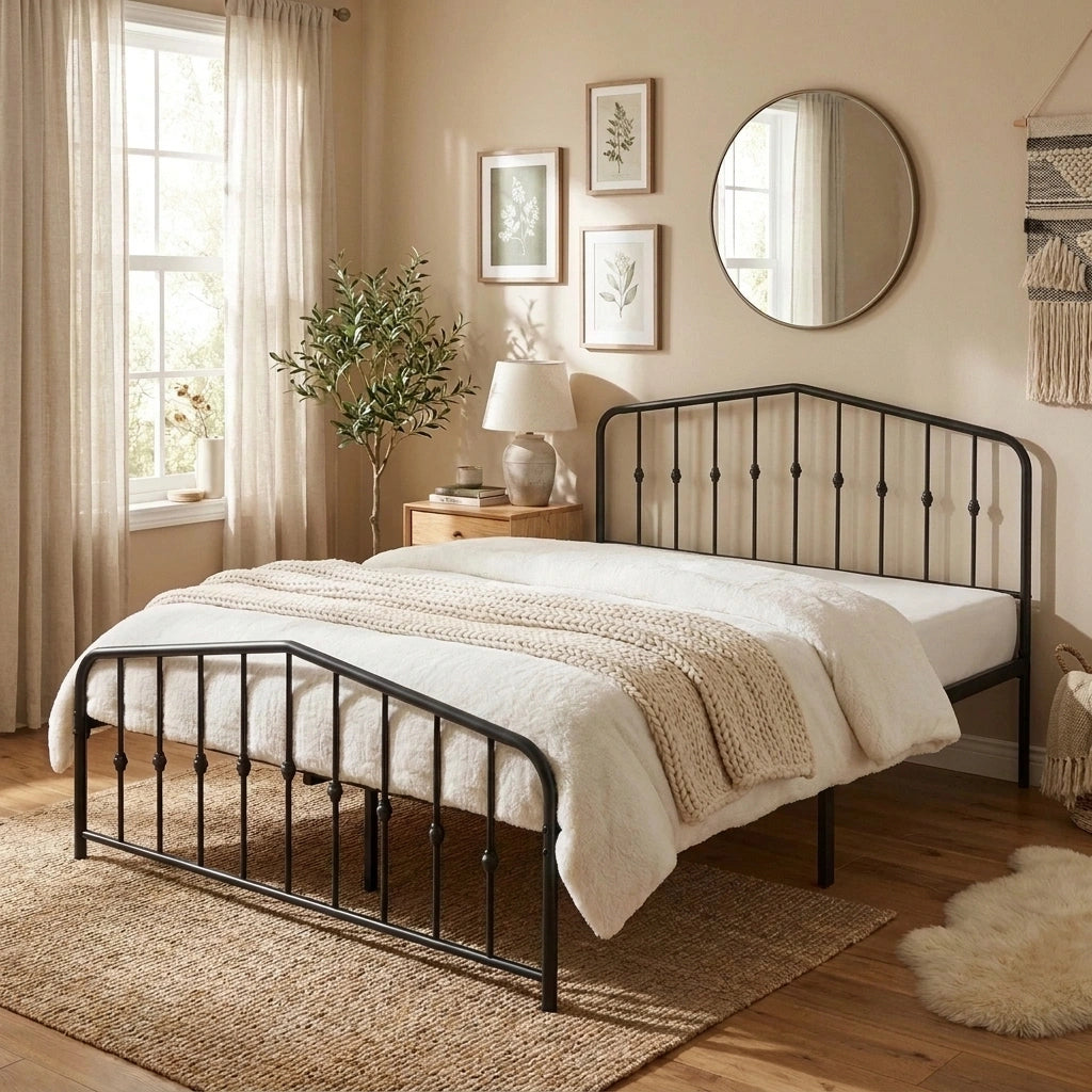 Obsidian Vintage Full Metal Extra Strong Bed Frame | Classic Design Metal Bed in Black
