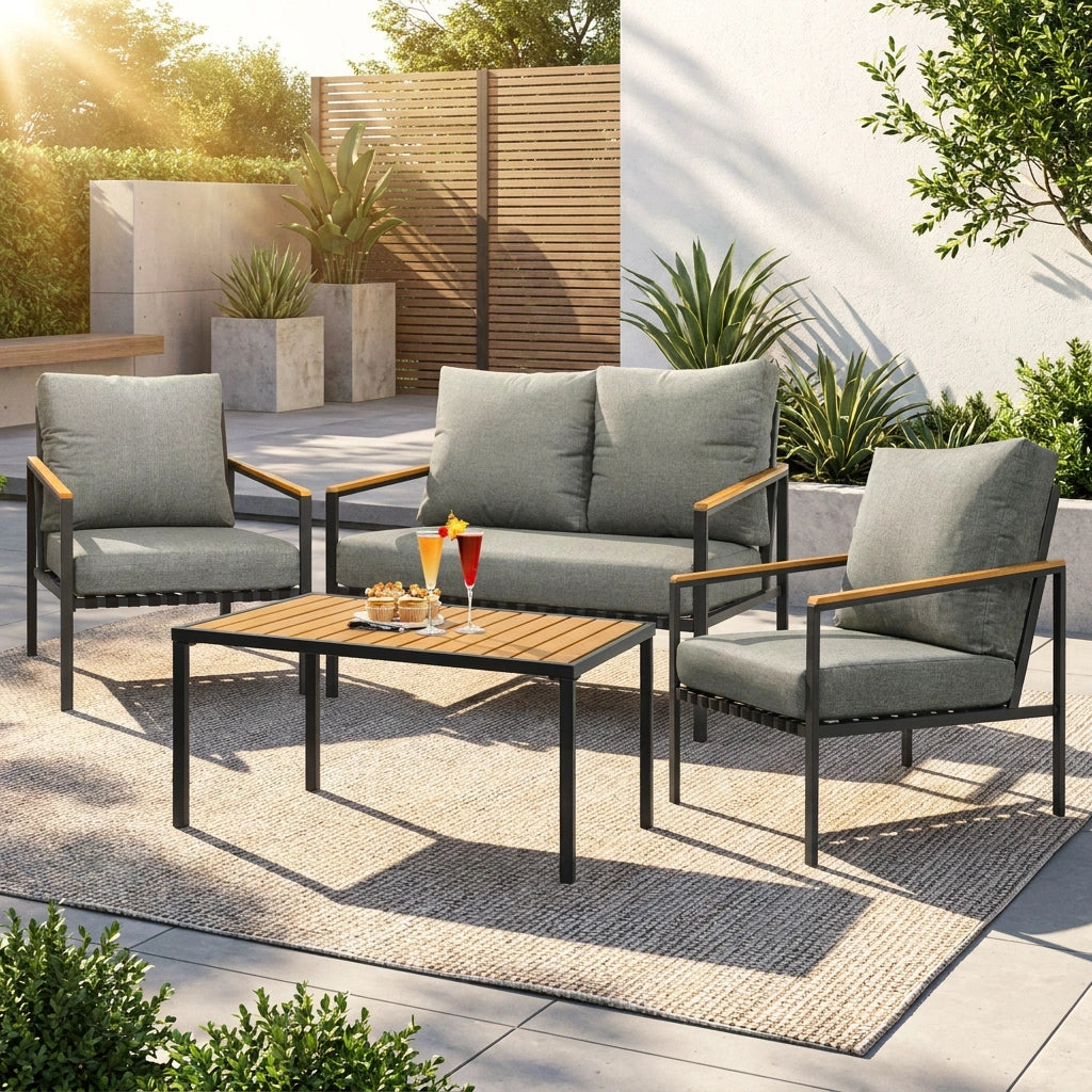 Peruzzi Deluxe Outdoor Furniture Set | Cushioned Metal Wood Patio Setting