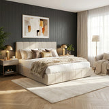 Premium Milano Beige Soft Fabric Gas Lift Storage Bed | Two In One Bed and Storage Combo Bed Frame