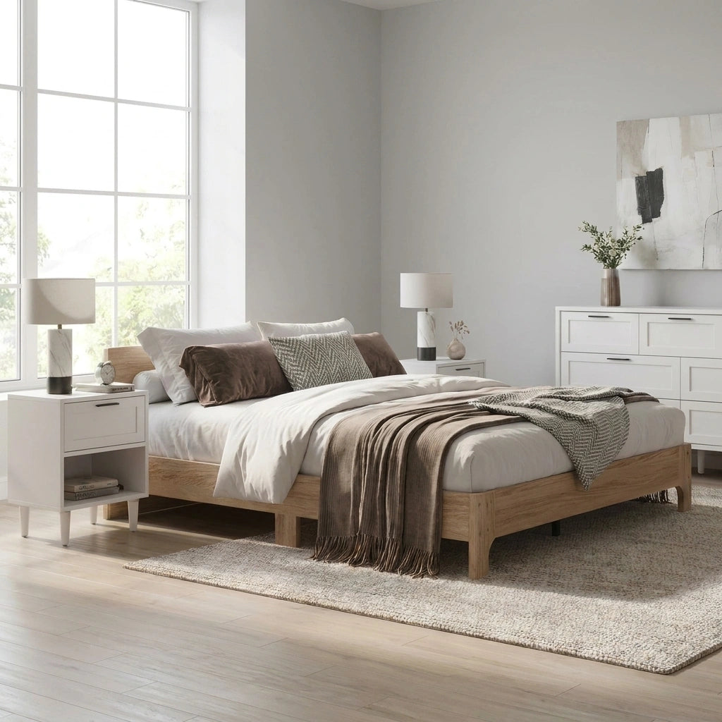 Gio Wooden Platform Bed Base | Minimalistic Sturdy Platform Bed