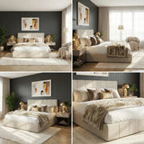 Premium Milano Beige Soft Fabric Gas Lift Storage Bed | Two In One Bed and Storage Combo Bed Frame