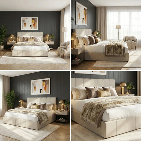 Premium Milano Beige Soft Fabric Gas Lift Storage Bed | Two In One Bed and Storage Combo Bed Frame