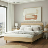 Abruzzi Genuine Rattan Wooden Bed | Modern Elegant Wooden Bed Frame Rattan Headboard
