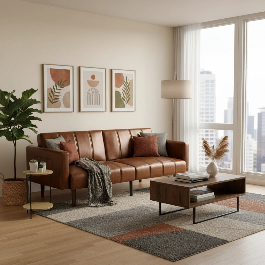 Astore 3 Seater Sofa Couch and Fold Out Futon Bed | 195cm PU Leather Adjustable Luxury Futon Sofa