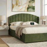 Allure Premium Soft Velvet Green Gas Lift Storage Bed | Bed and Storage Combo with USB Charging Built In