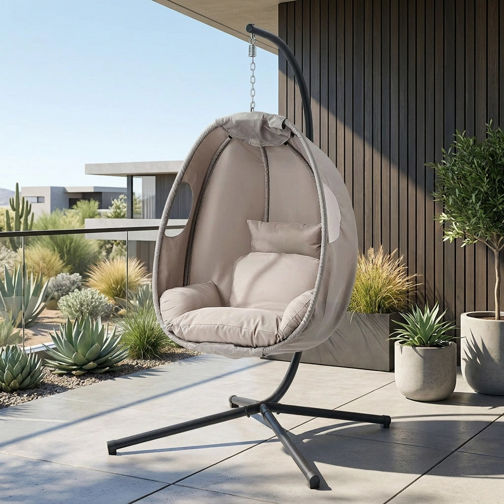 Milano Soft Padded Luxe Covered Outdoor Egg Chair | Modern Swinging Plush Egg Chair