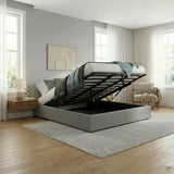 Premium Milano Grey Fabric Platform Bed Base | Two in One Gas Lift Storage Bed Base No Headboard