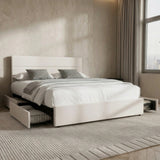 Kensington Padded Fabric Beige Bed | Cushioned Upholstered Luxe Fabric Bed Frame