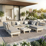 Milano Luxe Wooden Outdoor Lounge Set with Table | Modern Soft Extra Wide Cushions Outdoor Sofa Set
