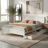 Aria Hampton White Wooden Bed Frame With Dual Drawers | Solid Modern Timber Bed High Quality Frame