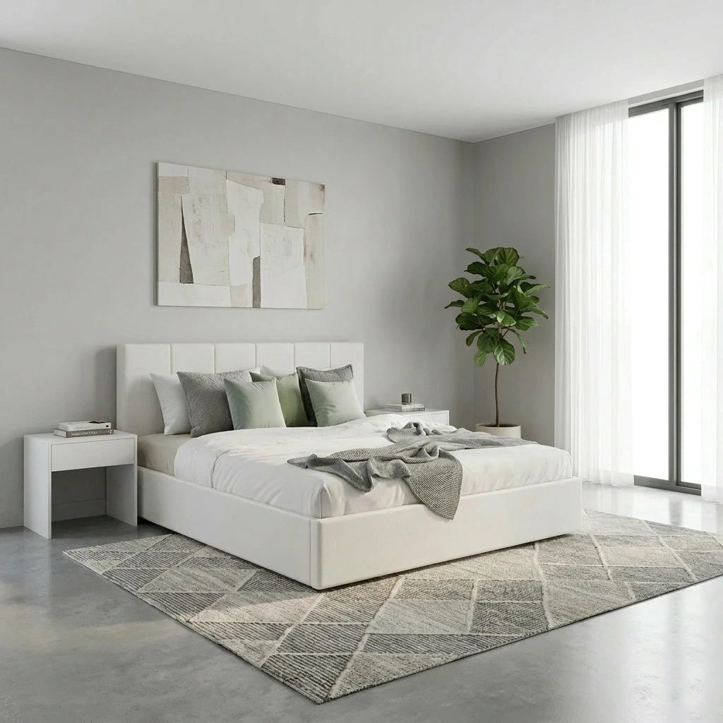 Premium Allure White PU Leather Gas Lift Storage Bed | Two In One Bed and Storage Combo Modern Design