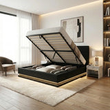 Carlo Supreme PU Leather LED Bed Frame | Black PU Leather Gas Lift Storage Bed