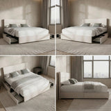 Kensington Padded Fabric Beige Bed | Cushioned Upholstered Luxe Fabric Bed Frame