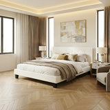 Teddy Luxe Soft Boucle Fabric Tuffted White Bed | Cushioned White Upholstered Tuffted Design Boucle Bed Frame