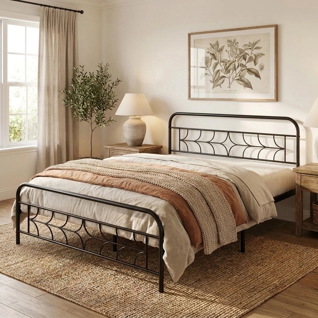 Forma Vintage Full Metal Extra Strong Bed Frame | Star Design Metal Bed in Black