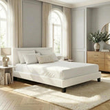 Teddy Soft Boucle Fabric White Bed | Modern Cushioned Touch White Upholstered Boucle Bed Frame