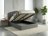 Allure Ripple Grey Soft Velvet Fabric Gas Lift Storage Bed | Two In One Bed and Storage Combo Bed Frame