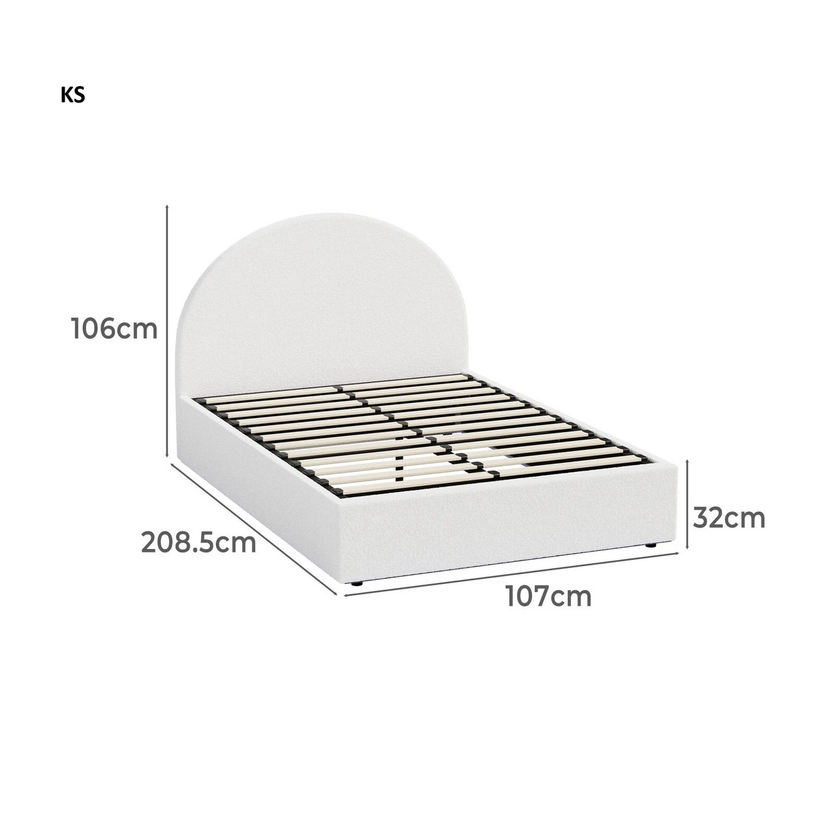 Luna LED White Boucle Gas Lift Storage Bed | Glow Soft Cushioned Arched Boucle Bed Frame