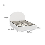 Luna LED White Boucle Gas Lift Storage Bed | Glow Soft Cushioned Arched Boucle Bed Frame