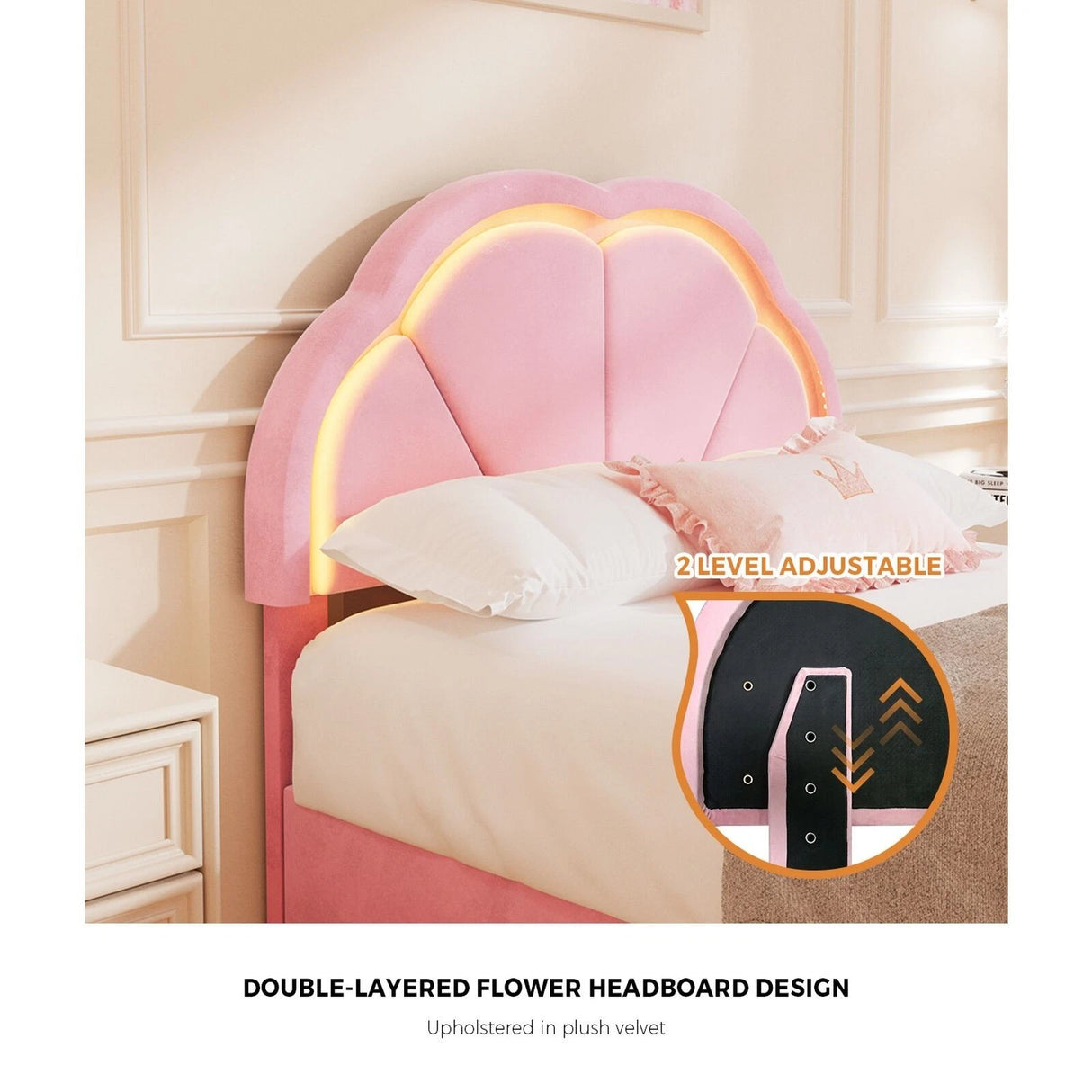 Mermaid Pink Plush Velvet LED Storage Bed | Beautiful Soft Touch LED Headboard 4 Draw Bed Frame