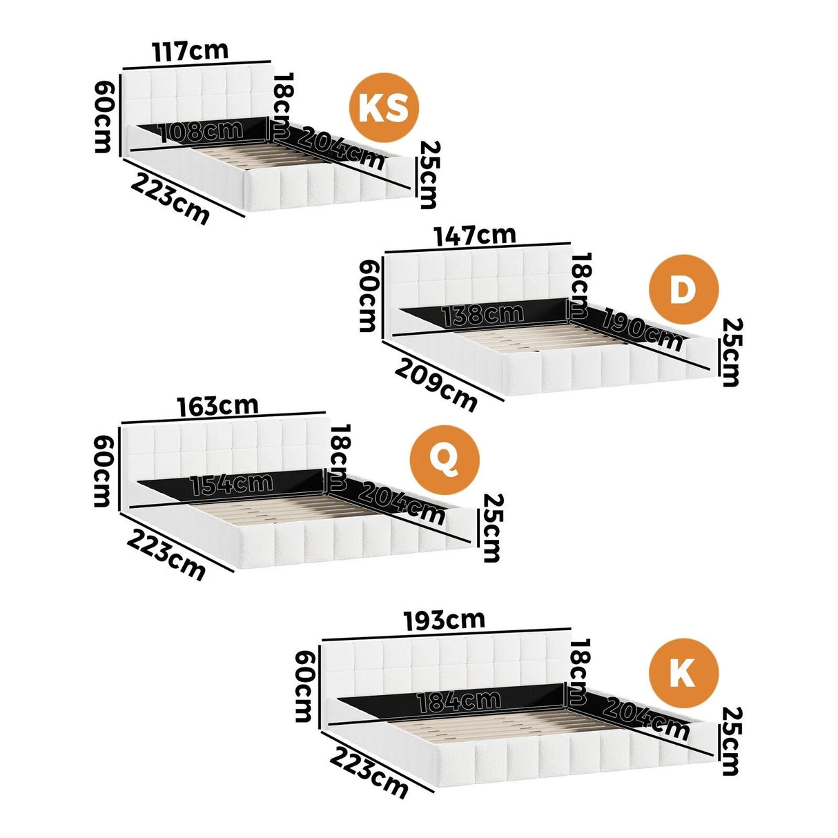 Botelia White Boucle Low Profile Bed Frame| Luxurious Tufted Premium Fabric Ground Bed