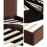 Brown Cloud Marshmallow Velvet Touch Gas Lift Bed | Soft Padded Arched Fabric Storage Bed Frame