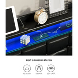 Nero LED Gas Lift Storage Bed with USB Charging | PU Leather Black LED Lights Bed Frame Dual Storage
