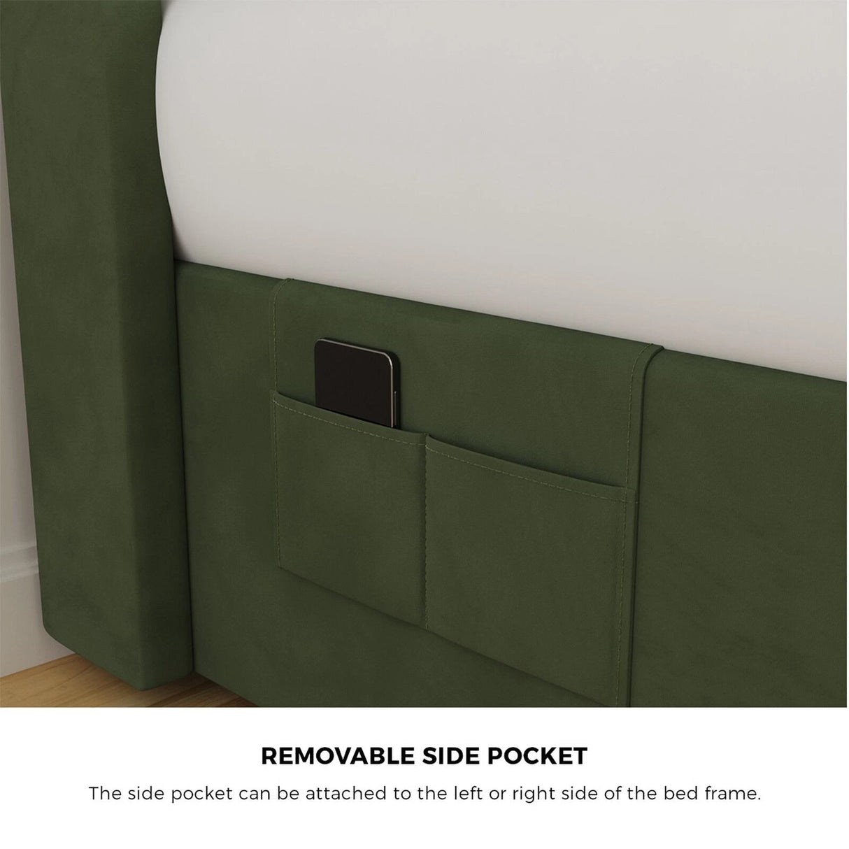 Allure Premium Soft Velvet Green Gas Lift Storage Bed | Bed and Storage Combo with USB Charging Built In