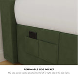 Allure Premium Soft Velvet Green Gas Lift Storage Bed | Bed and Storage Combo with USB Charging Built In